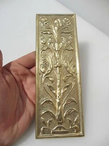 Brass Finger Plate Push Door Handle Art Nouveau Floral Flowers Antique STYLE - Picture 1 of 12