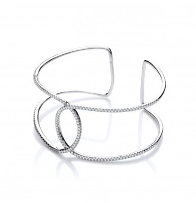 Brazalete Micro Pave Dos Filas Enclavamiento Plateado Lujoso Embalaje Sello Foto 1 de 2