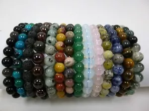 Pulsera elástica de piedra semipreciosa redonda de 8 mm unisex gruesa boho protector de curación - Imagen 1 de 50