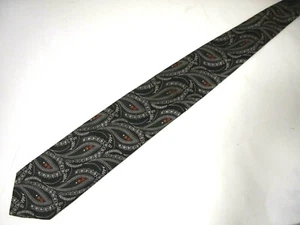 Vtg Sarteriale Mens Necktie Tie Black Grey Orange Floral Paisley Thick 55" Short - Picture 1 of 4