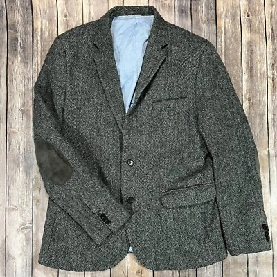 Blazer esportivo H&M British Moon tecido cotovelo remendo lã espinha de peixe 44R cinza - Imagem 1 de 4