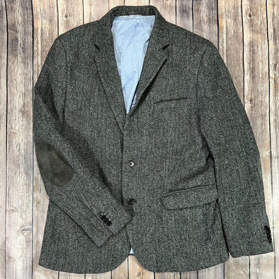 Abrigo Blazer Deportivo H&M British Moon Paño Parche en el Codo Lana Espiga 44R Gris Foto 1 de 4