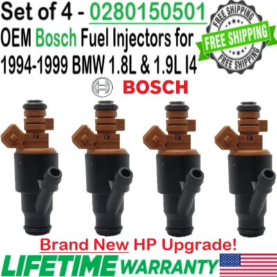NEW Genuine 4Pcs Bosch HP Upgrade Fuel Injectors for 1994, 1995 BMW 318i 1.8L I4 - Изображение 1 из 4