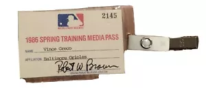 1986 Baltimore Orioles baseball Press pass I D Spring Training - Picture 1 of 4