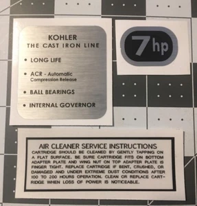 Kohler Engine early 7-hp Troy-Bilt decals black and silver Set 3 - Picture 1 of 2