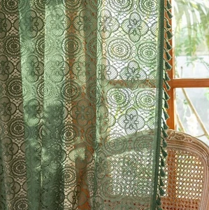 Häkelvorhang 72 Zoll lang Vintage Boho durchsichtig 59" B x 72" 2 Stück grün - Bild 1 von 6