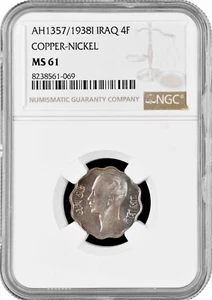 Iraq 4 fils AH 1357 (1938) I, NGC MS61, "King Ghazi I (1933 - 1939)" Cu-Ni - Picture 1 of 2