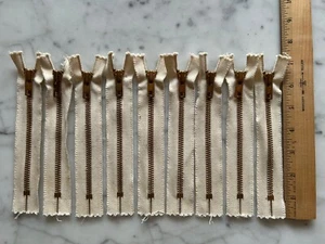 Lot 9 Cream-Ivory Brass YKK USA 5Y Zippers Closed Bottom New/Old Stock - Picture 1 of 9