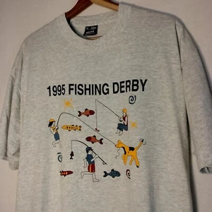 Vintage 1995 Fishing Derby Shirt XL Gray Single Stitch Elkins West Virginia - Picture 1 of 17