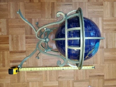 GLOBO DE CHÃO MUNDIAL VINTAGE MADREPÉROLA PEDRA PRECIOSA 22" ALTURA - PERNAS DE FERRO FUNDIDO NOVO - Imagem 1 de 4