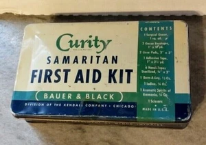 Vintage 1950's Curity Samaritan First Aid Kit (Bauer & Black) Metal Flip Top Box - Picture 1 of 12