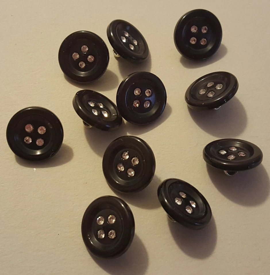 Navy & Rhinestone Buttons - 7/8" diameter - High Quality - Set of 11 - Image 1 of 1