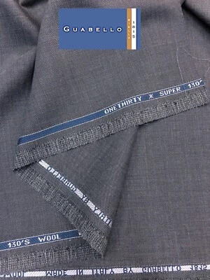 GREY Super 130s Wool Suiting Fabric Sharkskin Woven Twill GUABELLO 0.75m Remnant - Image 1 of 4