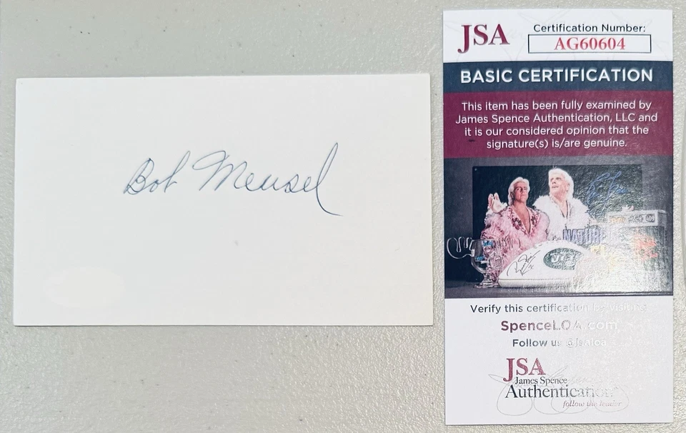 Bob Meusel Signed Autographed 3x5 Card JSA Cert New York Yankees Murderer’s Row - Image 1 of 1