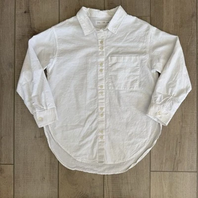 Zara Girls Rounded Hem Plain White Cotton Oxford Button Shirt Children’s Size 10 - Image 1 of 4