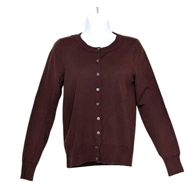 J. Cárdigan Crew Talla Pequeña Marrón Cuello Redondo 100% Lana Merino Ligero Preppy Foto 1 de 4