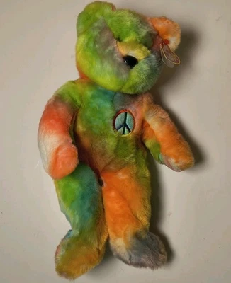 TY Beanie Baby Babies Peace Bear Tie Dye Vibrant Shades Rainbow 13" Tag Pellets - Image 1 of 4