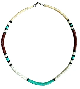 Vintage Santo Domingo turquoise+ beaded necklace Sterling Silver clasp-16" - Picture 1 of 5
