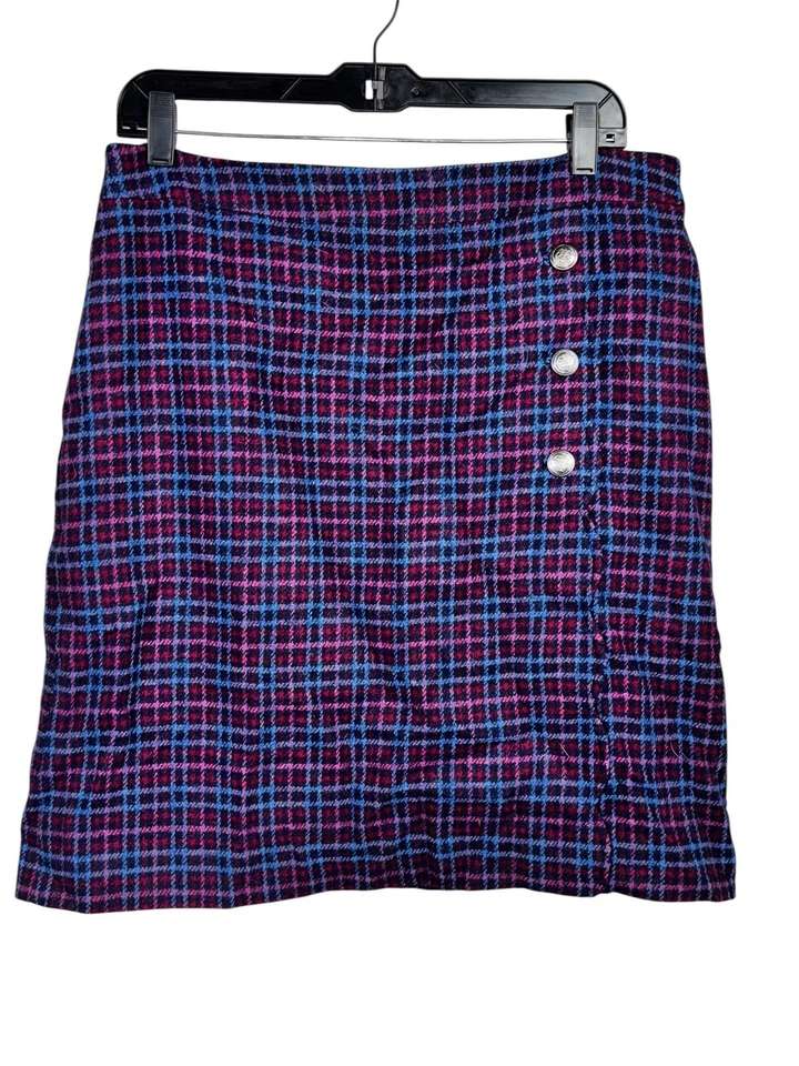 Talbots Woman's Plaid  Faux Wrap Scalloped A-line Skirt size 12 Academia - Image 1 of 4