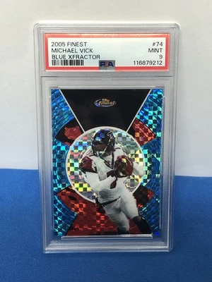 2005 Topps Finest Blue Xfractor Michael Vick 9/150 PSA 9 POP 5 & 0 Higher - Image 1 of 4