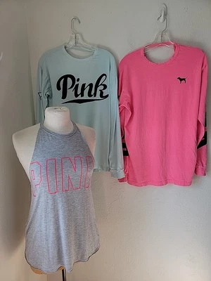 Lote De 3 Camisas Atléticas ROSA Victoria's Secret S/XS Manga Larga Camiseta Sin Mangas Foto 1 de 4