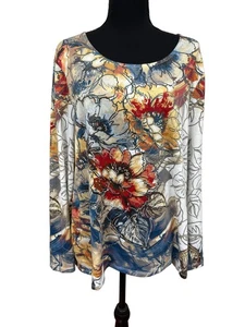 Chico's Damen 3 XL Artsy Art to Wear Langarm Blumen Shirt Boho Crop Stretch - Bild 1 von 5