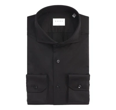 XACUS Camicia Uomo Collo Francese Tinta Unita Twill Tailor Fit Active Nero - Immagine 1 di 4