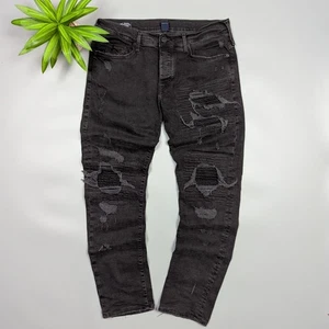 True Religion Rocco Men's Skinny Distressed Ripstop Jeans Black Wild Night W34 - Picture 1 of 20
