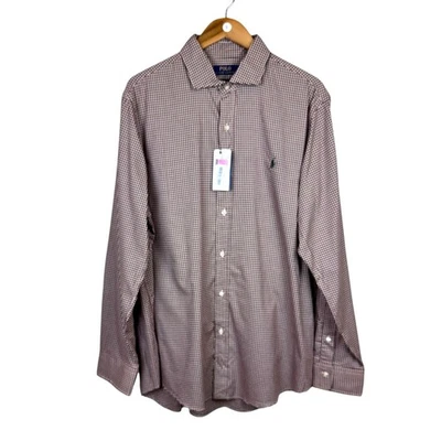 Camisa Polo Ralph Lauren XL NUEVA CON ETIQUETAS Calce Clásico Granate y Marrón A Cuadros Manga Larga Foto 1 de 4