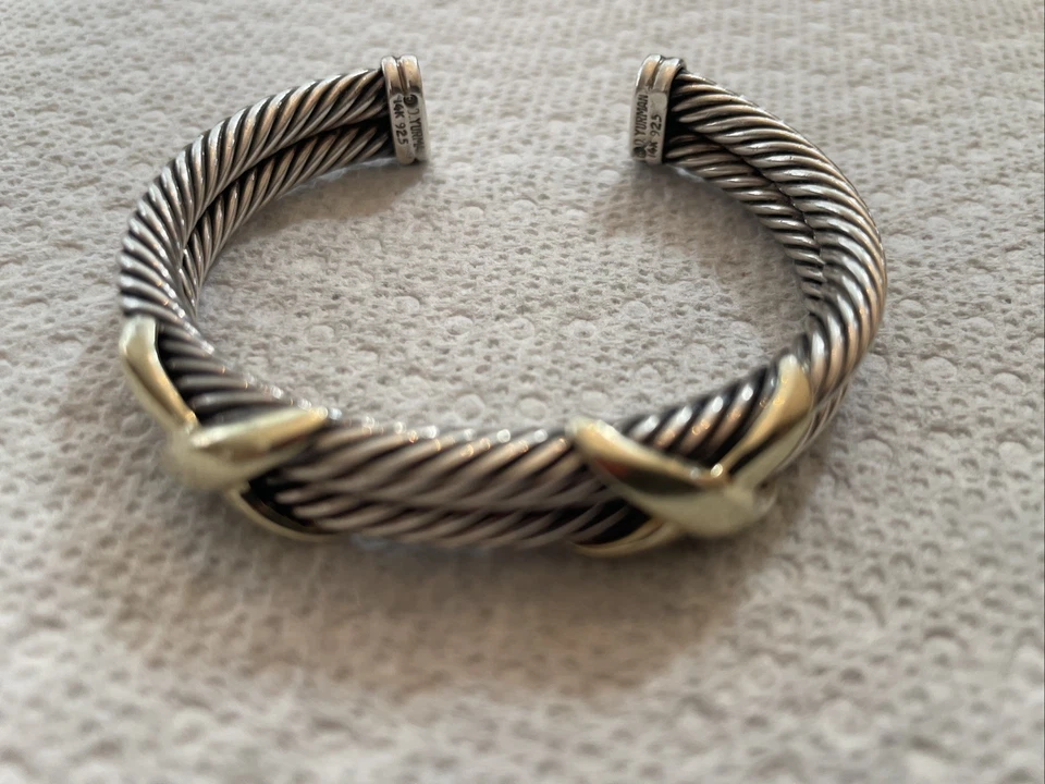 Brazalete David Yurman Plata 925 Oro 14k Único X Cable Cruzado 6.75" Foto 1 de 4