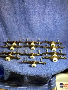 Vintage Amerock Brass & Porcelain Drawer Pull Cabinet Knobs RD 1978 Can857-1 - Picture 1 of 10