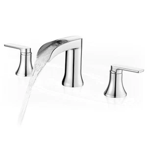 8 Inch Widespread Bathroom Sink Faucet, Brass 3 Hole Bathroom Faucets Chrome 2 - Picture 1 of 7