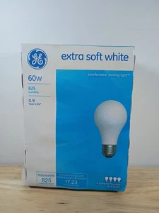 GE 60W EXTRA SOFT White A19 Light Bulbs 825 Lumens 4 Pack New NOS - Picture 1 of 4
