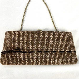 Bolso sin asas Worthington vintage de tweed enmarcado marrón bloqueo de beso dinero antiguo cadena dorada - Imagen 1 de 6