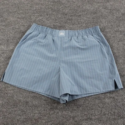 Alo Yoga Shorts Womens Medium Pinstripe Daylight Boxer Short Blue Casual Relax - Image 1 of 4
