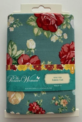 NEW Pioneer Woman Fabric 1 Yard Cut Vintage Floral Teal 100% Cotton Red Flowers - Image 1 of 4