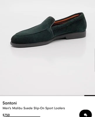 Mocasines sin cordones Santoni Malibu para hombre elegantes verdes oscuros gamuza suave EE. UU. 9,5 Foto 1 de 4
