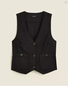 New J Crew Women Vest Black Size 4 V-neck Light Weight Twill Patch Pocket Button - Picture 1 of 3