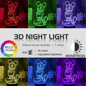 Mickey Mouse Night Light LED Bedside Lamp Decoration 16 Colors Remote Control - Picture 1 of 9