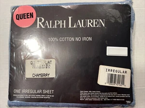 Ralph Lauren Chambray Light Blue Queen Size FLAT Sheet Cotton Irregular - Picture 1 of 4