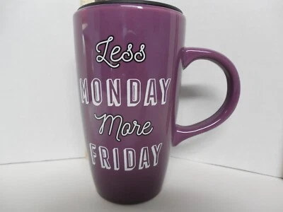 Taza de café/té de viaje de cerámica con tapa "menos lunes más viernes" 16 oz Foto 1 de 4