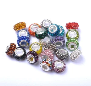 20Pcs Big Hole Czech Crystal Rhinestone Pave Rondelle Spacer Beads Fit European - Picture 1 of 73