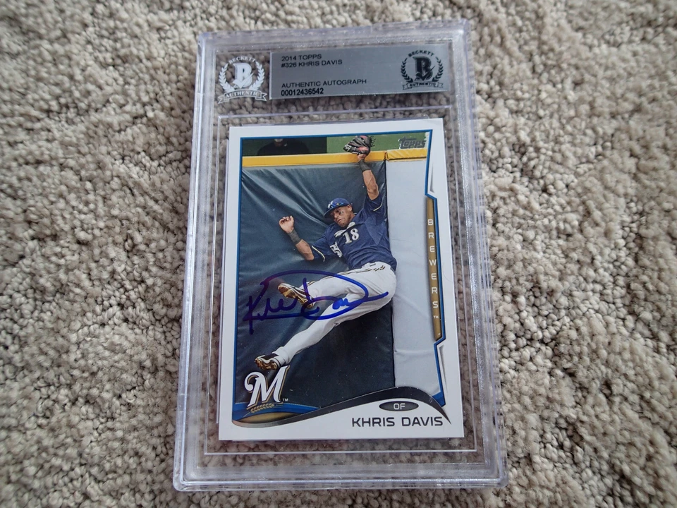 Autógrafo firmado por KHRIS DAVIS 2014 Topps #326 certificado de autenticidad Beckett losa Milwaukee Brewers Foto 1 de 1