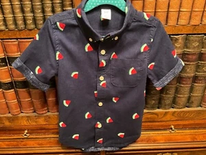 Baby GAP Navy Blue Linen Watermelon Design Short Sleeve Shirt - 3Y - New - Picture 1 of 2