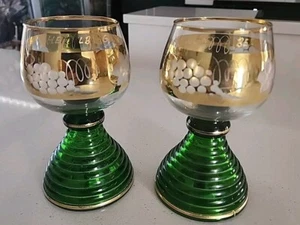 VINTAGE HEIDELBERG GERMANY MUSICAL GREEN GOBLETS X2. EC Working - Picture 1 of 16