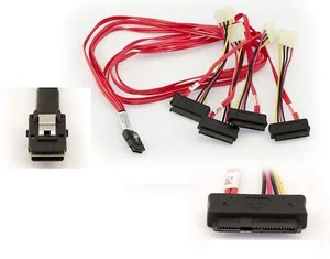 Cordon SAS MiniSAS SFF-8087 vers 4 fiches SFF-8482. Longueur 1M SFF8087 26 br... - Photo 1/2