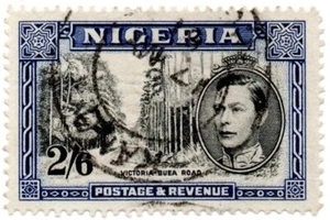 NIGERIA 2/6d. BLACK & BLUE STAMP 1938 FINE USED HINGED VICTORIA BUEA ROAD - Picture 1 of 2