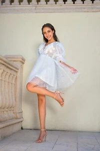 Bridal Gown Women's Short Wedding Open Back Dress Snowflake Halloween Bride - Picture 1 of 8