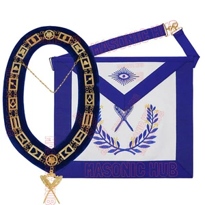 Masonic Regalia Blue Lodge SECRETARY Lambskin Aprons & Chain Collars + Jewel - Picture 1 of 10