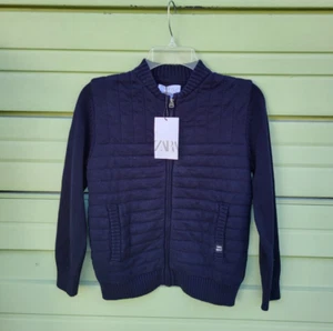NEW ZARA Kids NAVY BLUE SWEATER Zip-Up Long Sleeve Pockets 9 YEARS #6075D - Picture 1 of 12